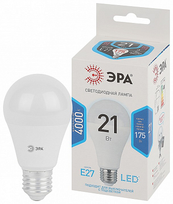 Лампа светодиодная Эра Стандарт E27 21Вт 4000K LED A65-21W-840-E27 400_400_2474234