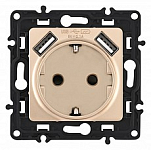 Розетка с заземлением и со шторкой и 2хUSB, без рамки Arte Milano am-217 217.47-1.shampan 250_100_Array