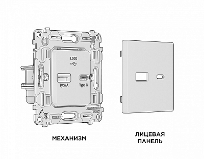 Розетка 2хUSB type A и C без рамки Ambrella Volt ALFA MA811010 400_400_2187084