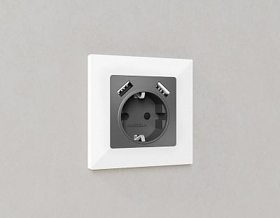 Розетка с заземлением и со шторкой и 2хUSB type A, без рамки Ambrella Volt ALFA MA659010 400_400_2186954