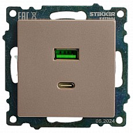 Розетка 2хUSB type A и C без рамки Stekker Катрин 50056 500_191_2301240