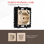 Розетка с заземлением и со шторкой и 2хUSB, без рамки Arte Milano am-217 217.47-1.shampan 250_100_2167922