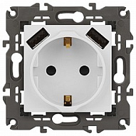 Розетка с заземлением и со шторкой и 2хUSB, без рамки Эра Эра Elegance 14-4109-01М 500_191_2402338