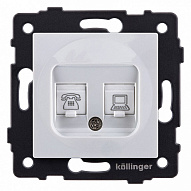 Розетка двойная RJ-11 и Ethernet RJ-45, без рамки Kollinger  REA-011WH 500_191_3123236