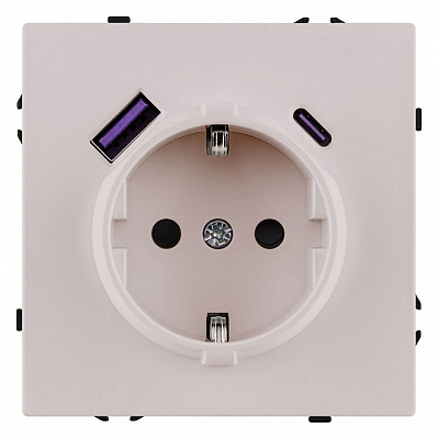 Розетка с заземлением и со шторкой и 2хUSB type A и C, без рамки Kollinger Eclipse EC-016CM 400_400_3118884