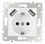 Розетка с заземлением и со шторкой и 2хUSB, без рамки Arte Milano am-203 203.47-1.white 250_100_Array
