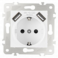 Розетка с заземлением и со шторкой и 2хUSB, без рамки Arte Milano am-203 203.47-1.white 500_191_2302563