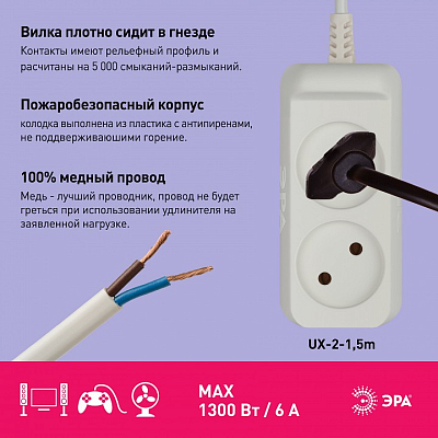 Удлинитель Эра  UX-2-1,5m 400_400_2404708