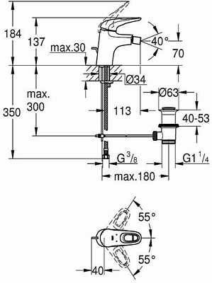 33565LS3 Eurostyle new Смеситель для биде с донным клапаном, белая луна 400_400_1440263