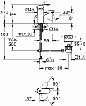 23751000 BauFlow Смеситель для раковины с донным клапаном, S-Size, хром 250_100_1438042