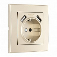 Розетка с заземлением и со шторкой и 2хUSB Arte Milano SET06-1 SET06-1-47-1 shampan 500_191_2305948