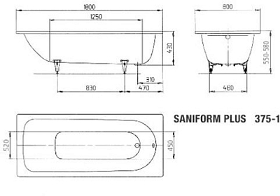 Ванна Saniform Plus Мод.375-1 180х80 белый + anti-sleap 400_400_2419379