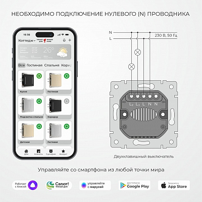 Выключатель двухклавишный с подсветкой без рамки Werkel дымчатый W4523641 400_400_2131470