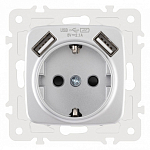 Розетка с заземлением и со шторкой и 2хUSB, без рамки Arte Milano am-205 205.47-1.silver 250_100_2167156
