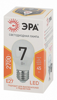 Лампа светодиодная Эра Стандарт E27 7Вт 2700K LED P45-7W-827-E27 400_400_2473429