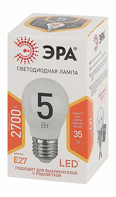 Лампа светодиодная Эра Стандарт E27 5Вт 2700K LED P45-5W-827-E27 400_400_2473773