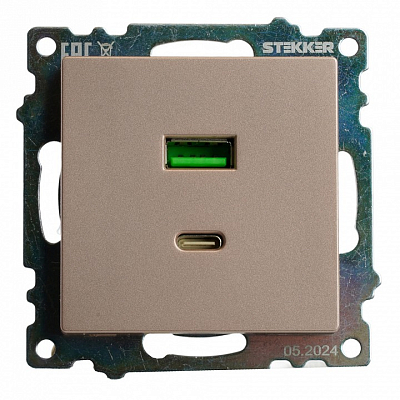 Розетка 2хUSB type A и C без рамки Stekker Катрин 50056 400_400_2160607
