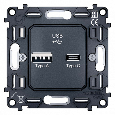 Механизм розетки 2хUSB type A и C Ambrella Volt QUANT VM177 400_400_2192452