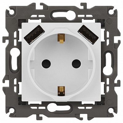 Розетка с заземлением и со шторкой и 2хUSB, без рамки Эра Эра Elegance 14-4109-01М 400_400_2402109