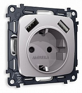 Розетка с заземлением и 2хUSB type A, без рамки Ambrella Volt OMEGA MO509010 500_191_2307312
