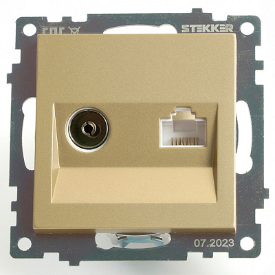 ТВ-розетка и розетка Ethernet RJ-45 без рамки Stekker Катрин 49230 400_400_1964782