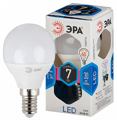 Лампа светодиодная Эра Стандарт E14 7Вт 4000K LED P45-7W-840-E14 400_400_2473434