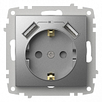 Розетка с заземлением и со шторкой и 2хUSB type A, без рамки Elbi Eleсtriс Zena Vega 609-011000-317 250_100_2195198