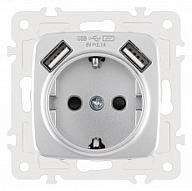 Розетка с заземлением и со шторкой и 2хUSB, без рамки Arte Milano am-205 205.47-1.silver 500_191_2302637