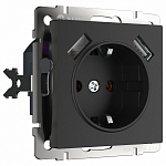 Розетка с заземлением и со шторками и 2хUSB, без рамки Werkel черный матовый W1171508 250_100_2129592