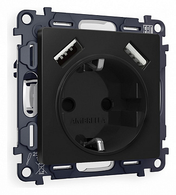 Розетка с заземлением и со шторкой и 2хUSB type A, без рамки Ambrella Volt ALFA MA809010 400_400_2187074