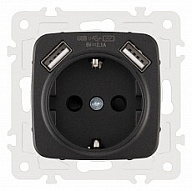 Розетка с заземлением и со шторкой и 2хUSB, без рамки Arte Milano am-205 205.47-1.black 500_191_2302635