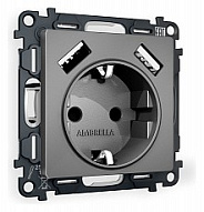 Розетка с заземлением и со шторкой и 2хUSB type A, без рамки Ambrella Volt ALFA MA659010 500_191_2307045