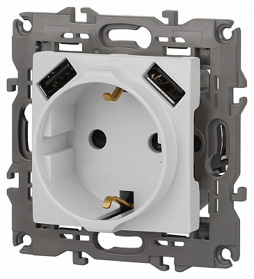 Розетка с заземлением и со шторкой и 2хUSB, без рамки Эра Эра Elegance 14-4109-01М 400_400_2402111