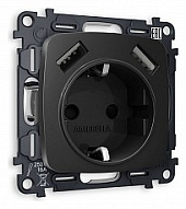Розетка с заземлением и 2хUSB type A, без рамки Ambrella Volt OMEGA MO809010 500_191_2307433
