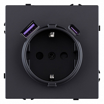 Розетка с заземлением и со шторкой и 2хUSB type A и C, без рамки Kollinger Eclipse EC-016BK 400_400_3118881