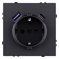 Розетка с заземлением и со шторкой и 2хUSB type A и C, без рамки Kollinger Eclipse EC-016BK 500_191_3118881