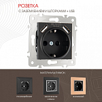 Розетка с заземлением и со шторкой и 2хUSB, без рамки Arte Milano am-203 203.47-1.black 250_100_2166736