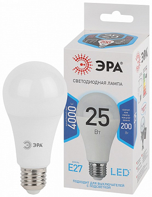 Лампа светодиодная Эра Стандарт E27 25Вт 4000K LED A65-25W-840-E27 400_400_2474259