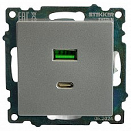 Розетка 2хUSB type A и C без рамки Stekker Катрин 50054 500_191_2301238
