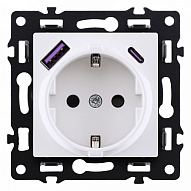 Розетка с заземлением и со шторкой и 2хUSB type A и C, без рамки Kollinger Asthetik AS-016WH 500_191_3118877