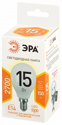 Лампа светодиодная Эра Стандарт E14 15Вт 2700K LED P45-15W-827-E14 400_400_2474728