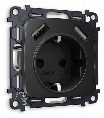 Розетка с заземлением и 2хUSB type A, без рамки Ambrella Volt OMEGA MO809010 400_400_2189285