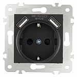 Розетка с заземлением и со шторкой и 2хUSB, без рамки Arte Milano am-203 203.47-1.black 250_100_Array