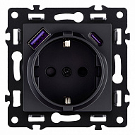 Розетка с заземлением и со шторкой и 2хUSB type A и C, без рамки Kollinger Asthetik AS-016BK 500_191_3118868