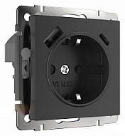 Розетка с заземлением и со шторками и USB, без рамки Werkel черный W1171708 500_191_2296854