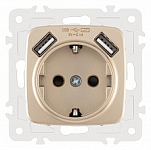 Розетка с заземлением и со шторкой и 2хUSB, без рамки Arte Milano am-205 205.47-1.shampan 250_100_Array
