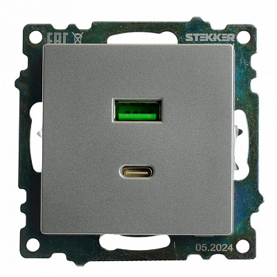 Розетка 2хUSB type A и C без рамки Stekker Катрин 50054 400_400_2160587