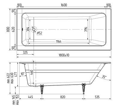 Wotte Line Plus 1800х800х477 ванна чугунная (БП-э00д1471) 400_400_2418622