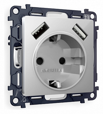 Розетка с заземлением и со шторкой и 2хUSB type A, без рамки Ambrella Volt ALFA MA409010 400_400_2186402