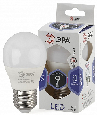 Лампа светодиодная Эра Стандарт E27 9Вт 6000K LED P45-9W-860-E27 400_400_2473903